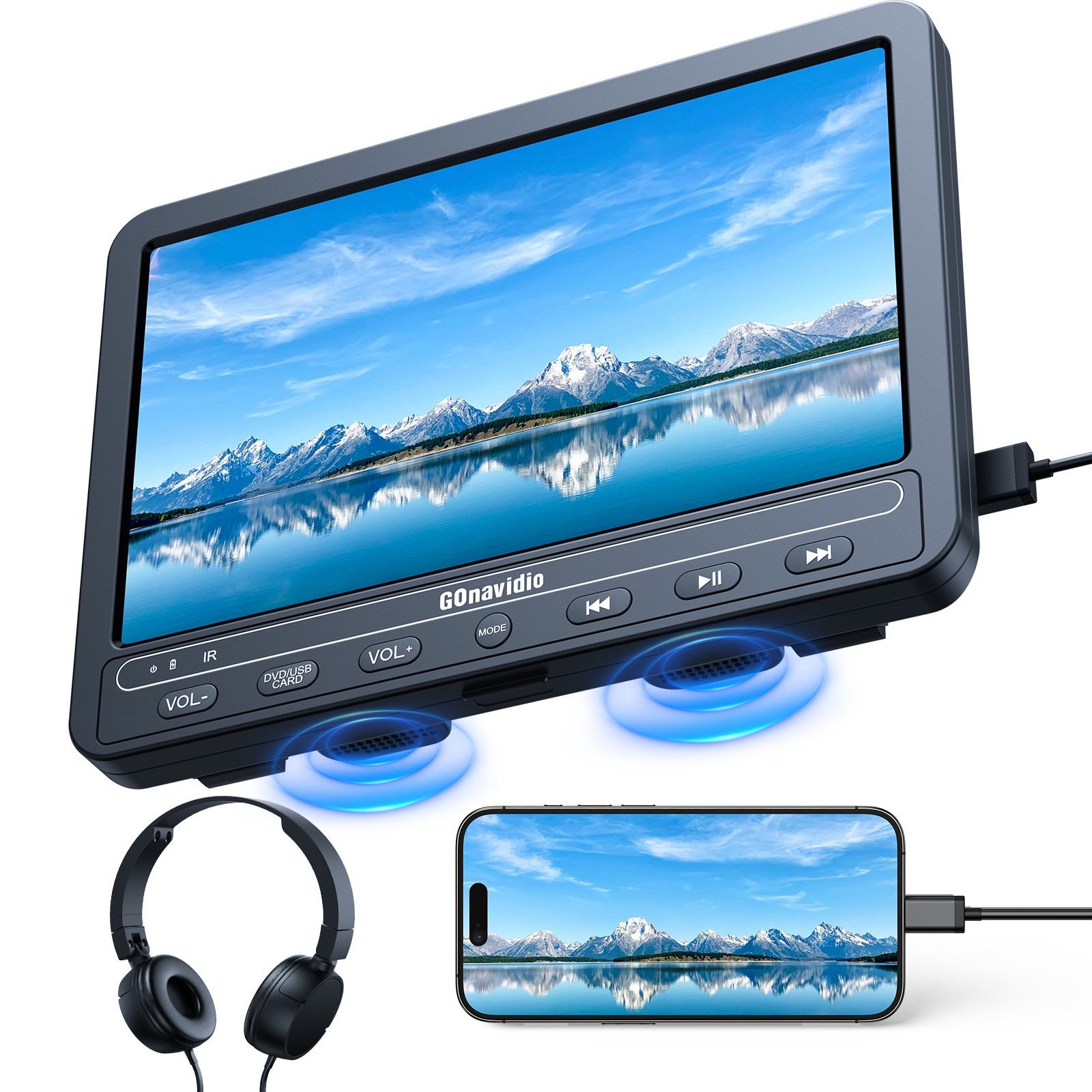 10.5" Car Headrest DVD Player Back Seat Monitor USB SD HDMI Rechargeable+Headset