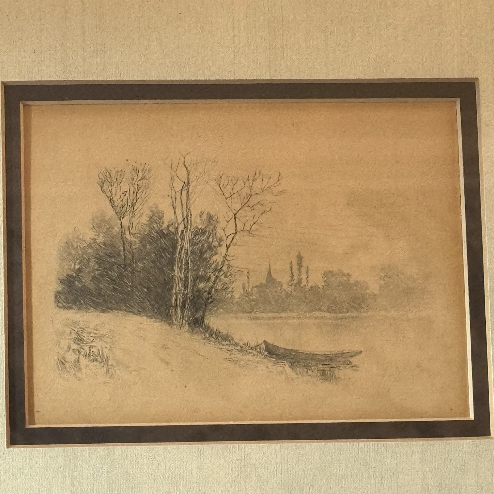 Antique Louis Kinney Harlow Etching Signed (1850-1913) Boat River 5x7 Original