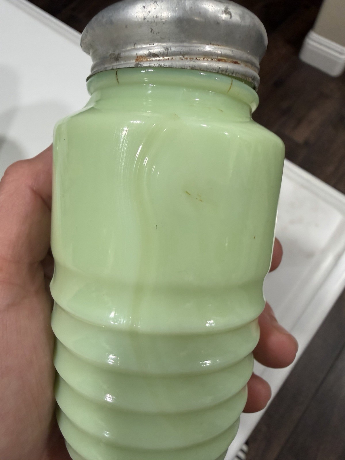 Jeannette Jadeite Beehive Salt & Pepper Shakers 1930's Uranium Glass