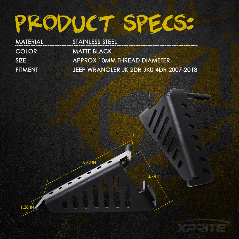 Black Steel Exterior Door Hinge Front Foot Pegs Rest for 07-18 Jeep Wrangler JK