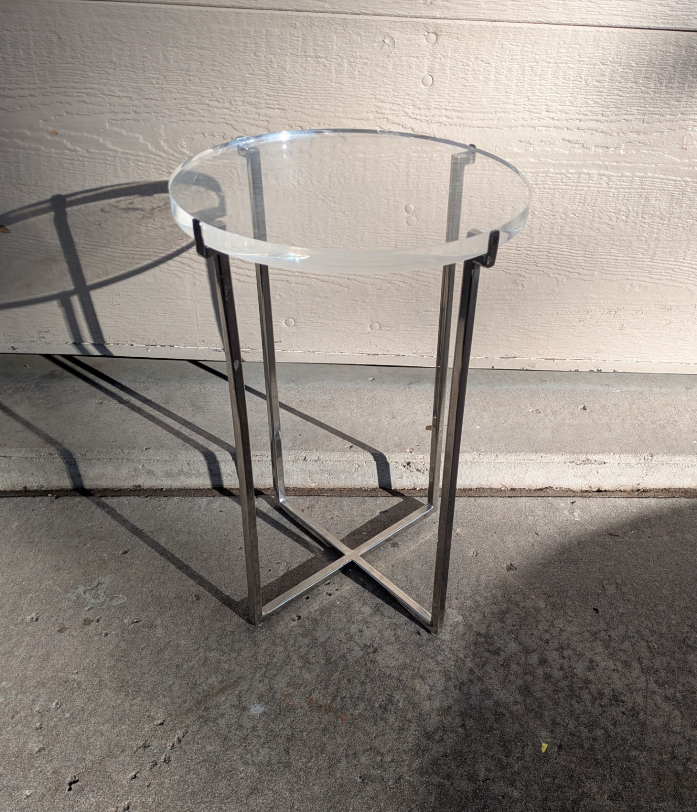 Vintage Mid Century Modern Glam Round Acrylic Lucite Sculptural Metal Table K24