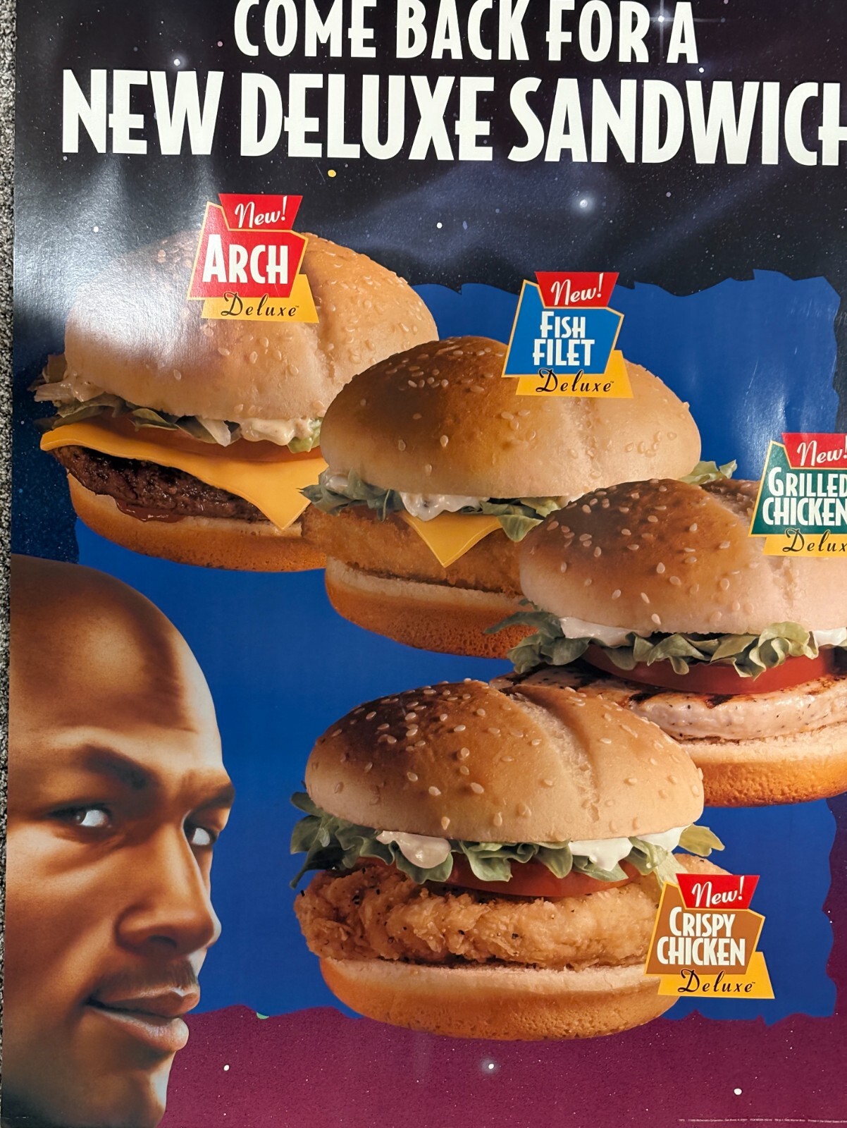 1996 McDonald's Michael Jordan New Deluxe Sandwich Display Sign 29 x 38"