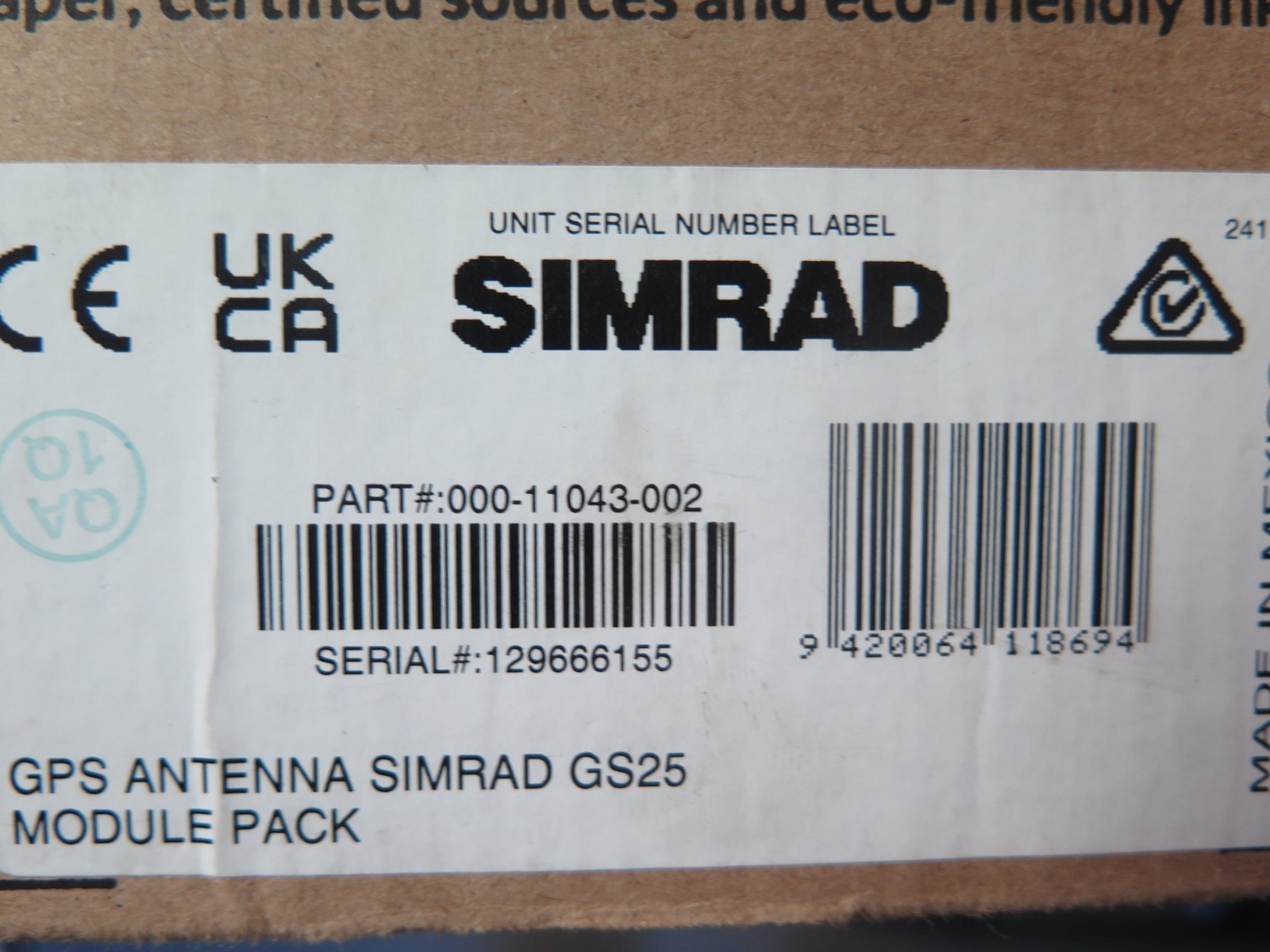 SIMRAD GPS ANTENNA GS25 000-11043-002 (O3D)