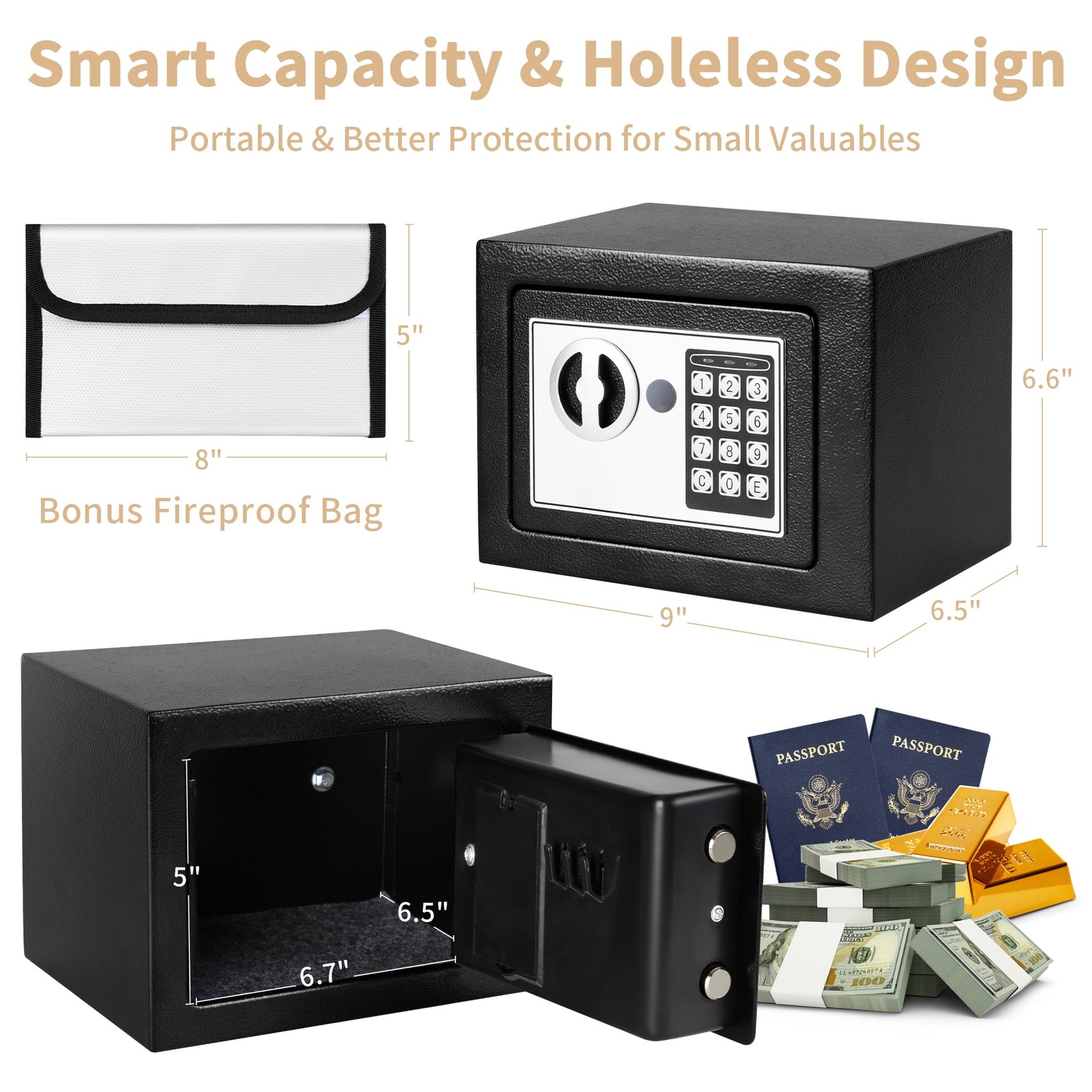 Steelite 0.25 Cu FT Electronic Digital Steel Safe Box with Fireproof Money Bag