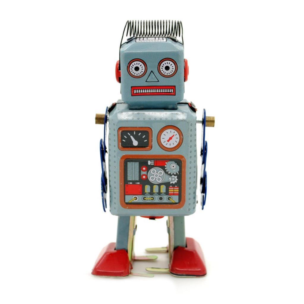 TIN TOY ROBOT 4.5" Wind Up Blue Litho Retro Collectible Cute Mini Radicon MS294
