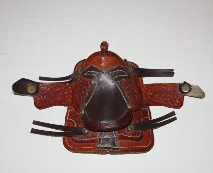 Vtg Miniature Small Tooled Leather Horse Western Saddle