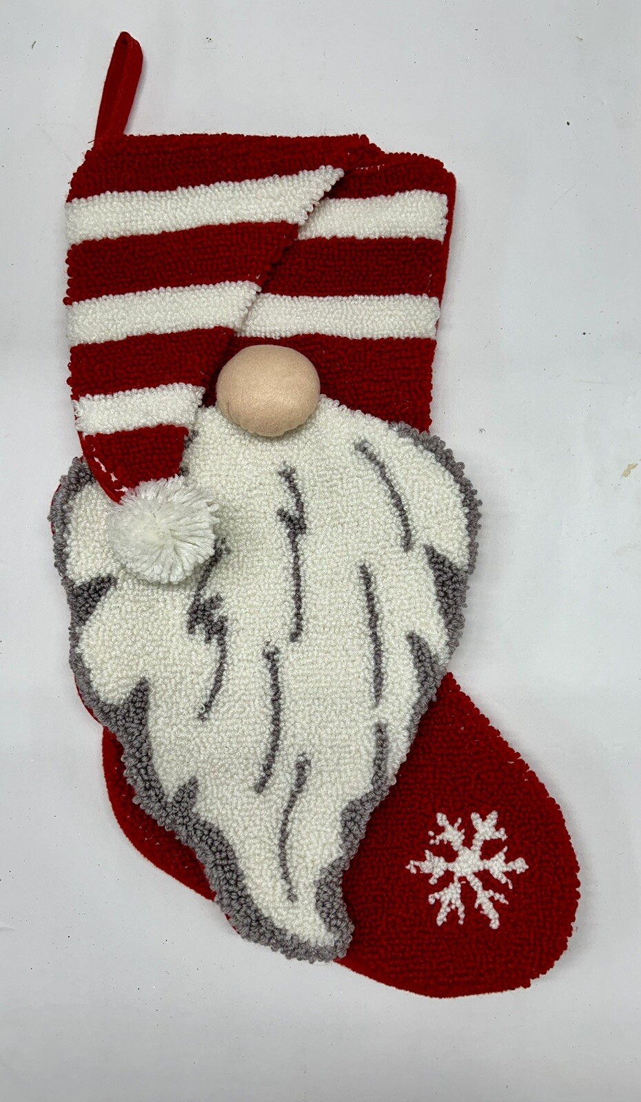Jingles & Joy Red & White Stripes Gnome Santa Hat Christmas Stocking 21”