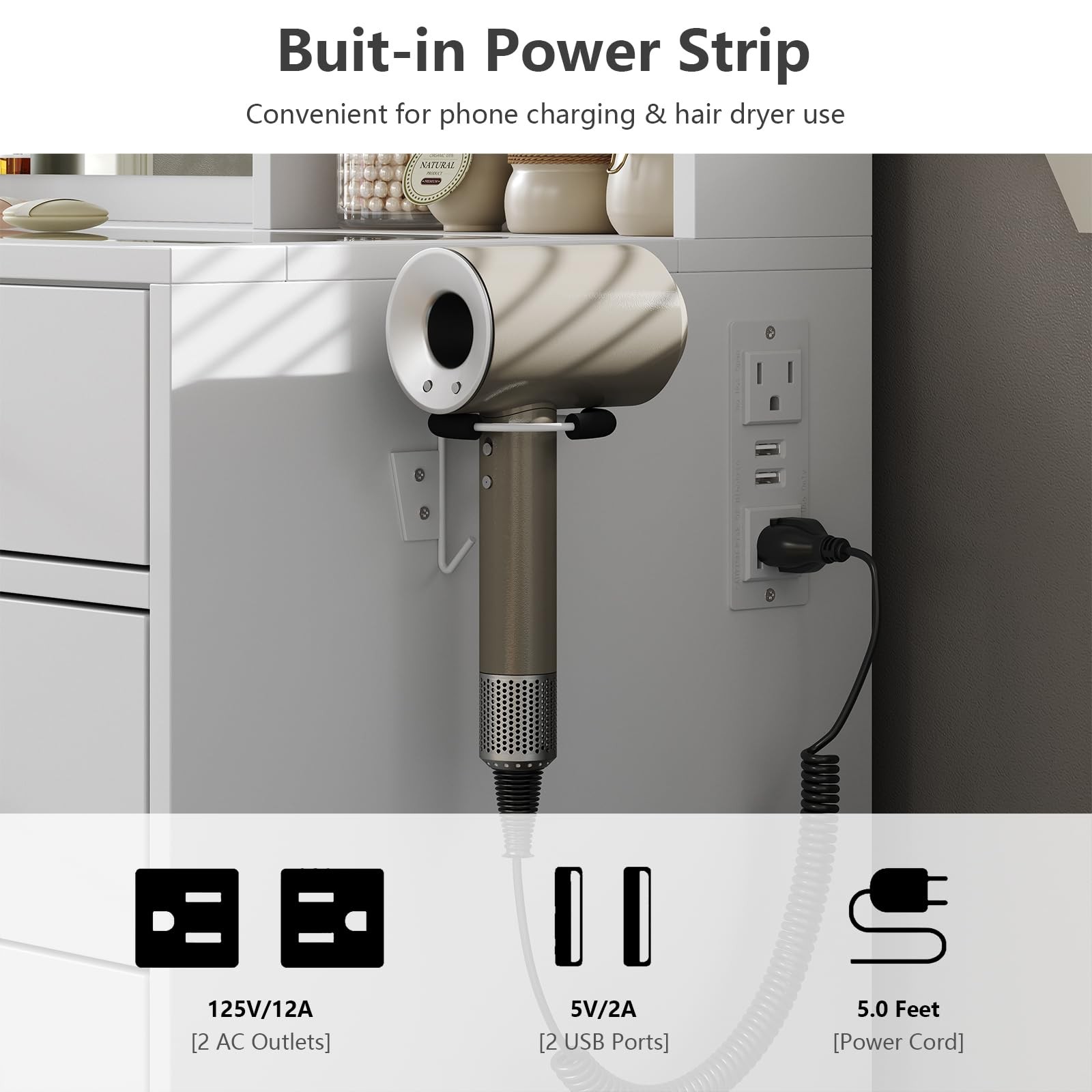 Vanity with Mirror w 10 LED Lights, Makeup Vanity w 12 Drawers，White Vanity desk