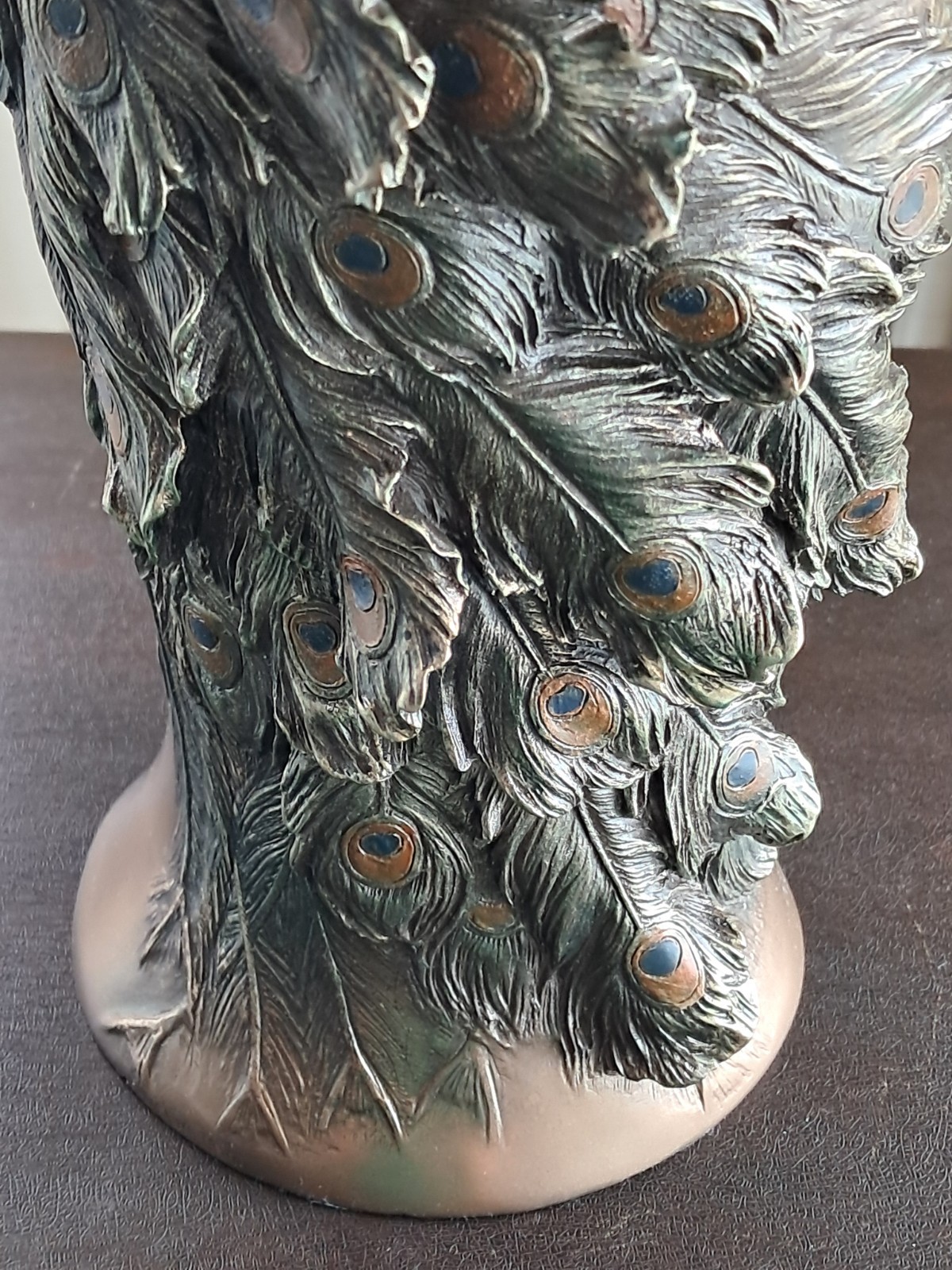 Bronze Style Prunus And Peacock Large Decorative Flower Vase ~ 19.5" Signed