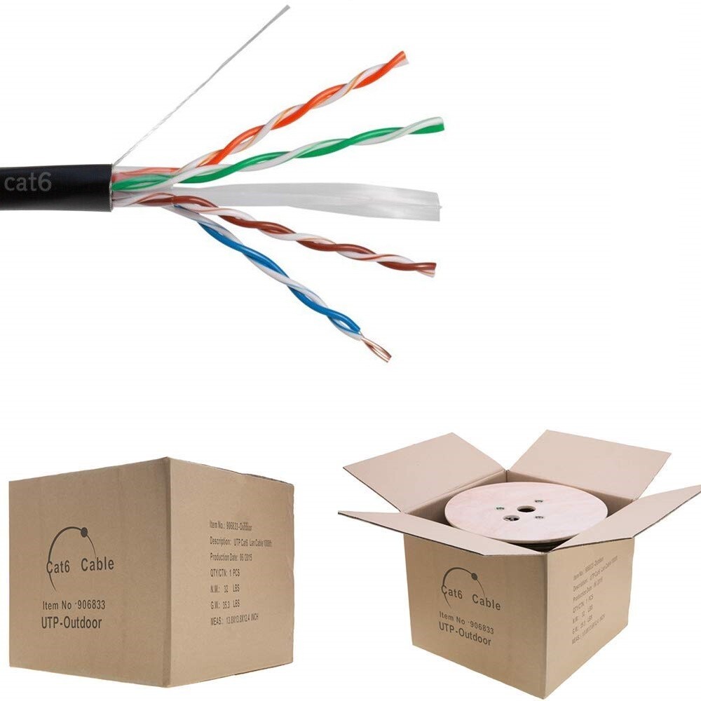 1000FT CAT6 Outdoor Ethernet Cable UTP 23AWG Direct Burial UV Rated Solid Wire