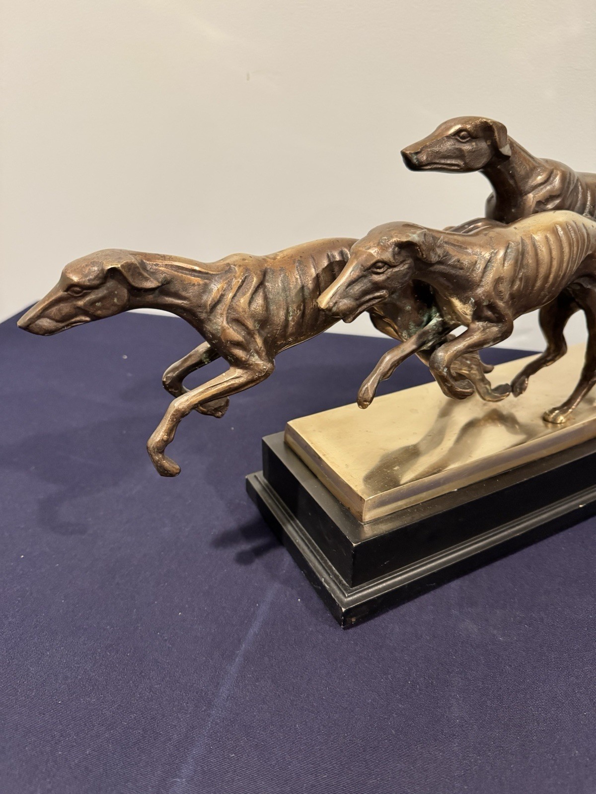 Beautiful and Rare 3 Greyhounds Racing Bronze Sculpture/Statue