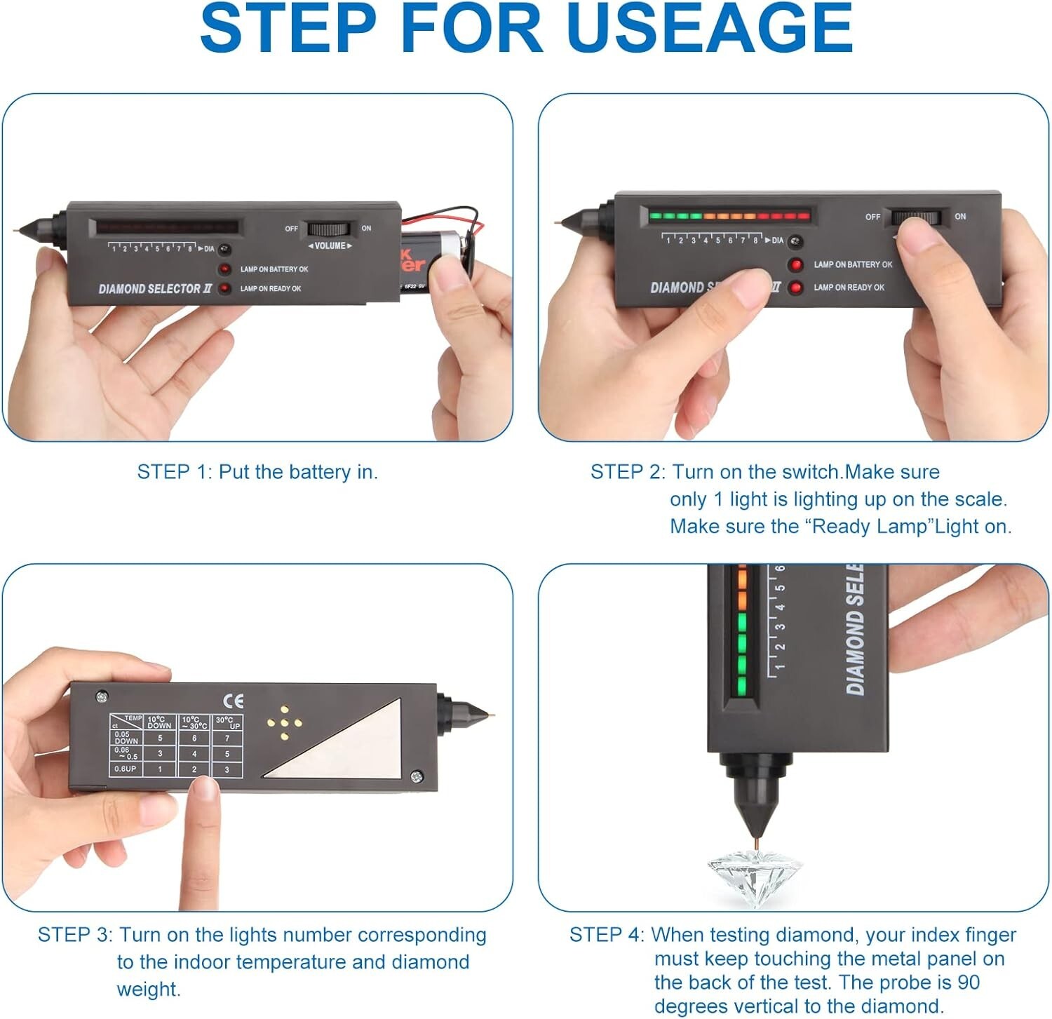 Portable Diamond Tester Selector Illuminated Jewelry Gemstone Testing Tool Kit
