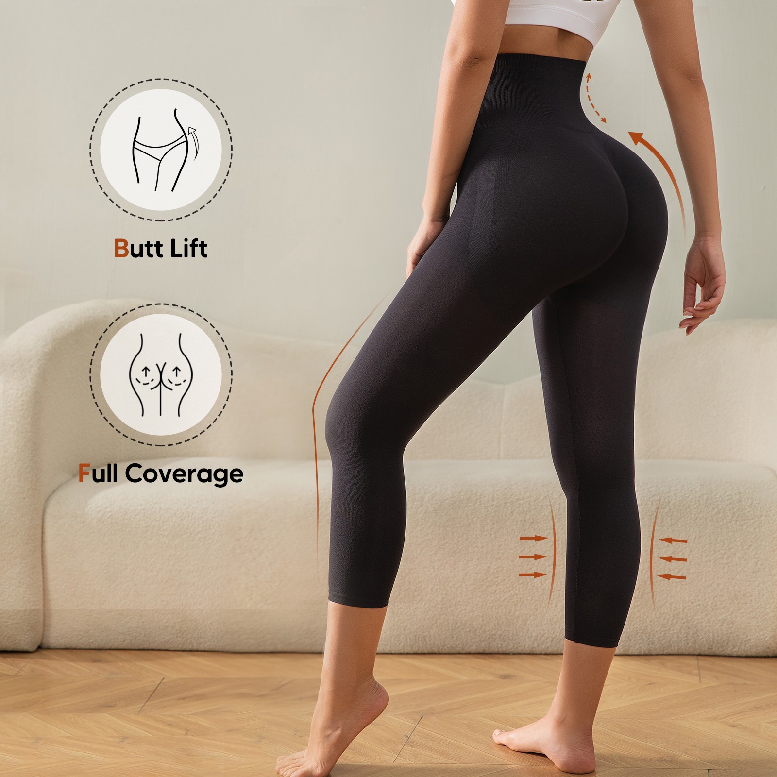 Slimming Anti Cellulite Compression Leggings Leg Shaper High Waist Black Capris