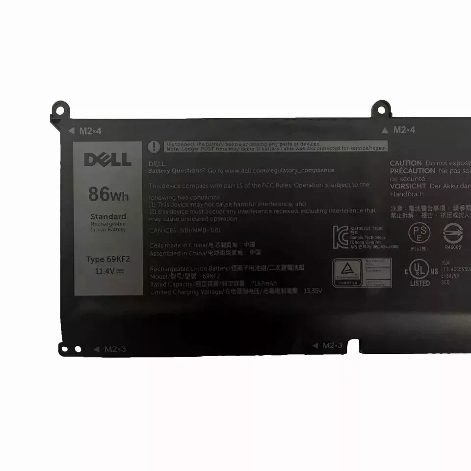 86WH Genuine 69KF2 70N2F Battery For Dell Inspiron 16 Plus 7610 XPS 15 9500 NEW