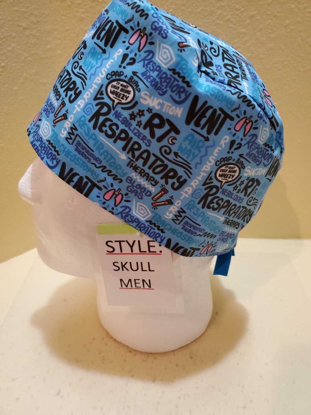 Respiratory Therapy Scribbles Men's Skull/Chemo Surgical Scrub Hat/Cap Handmade