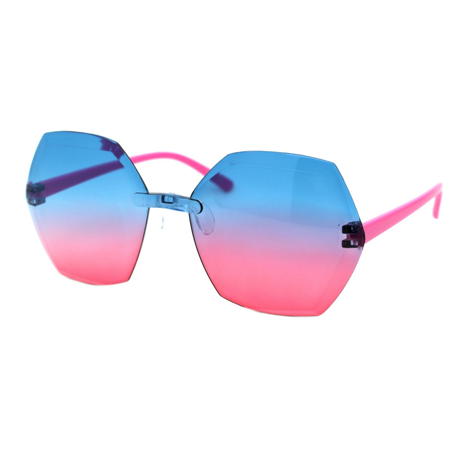 Girls Fashion Sunglasses Stylish Oversized Rimless Hexagon Shape Shades