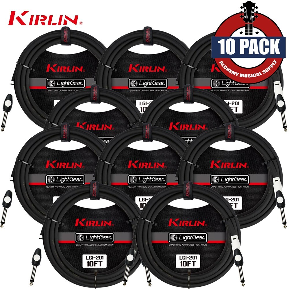 10-PACK Kirlin 10 ft Guitar / Instrument Patch Cable 1/4" PLUS Free Cable Ties