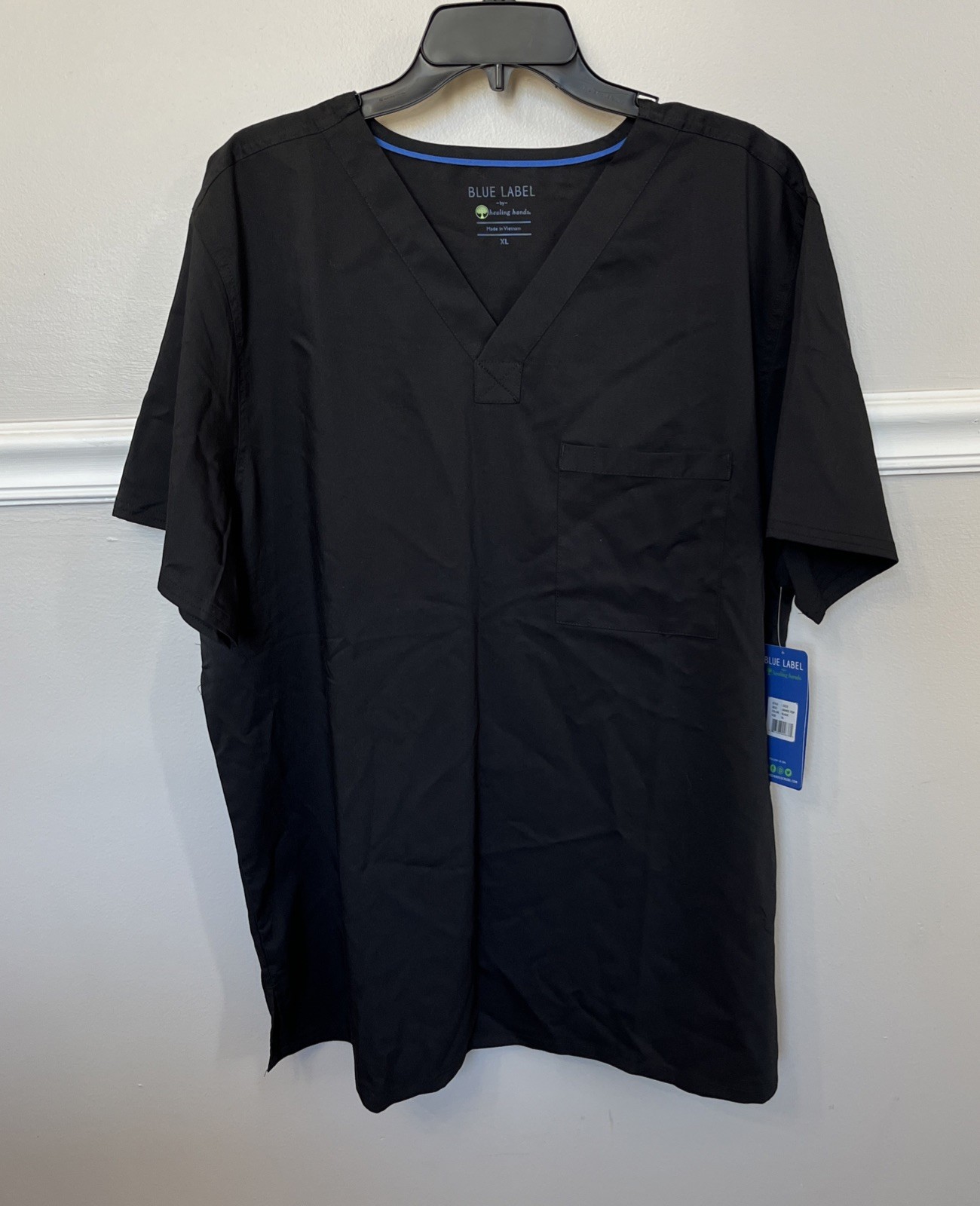 Healing Hands James Scrub Top Men's XL Black Short Sleeve V-Neck Nursing Uniform