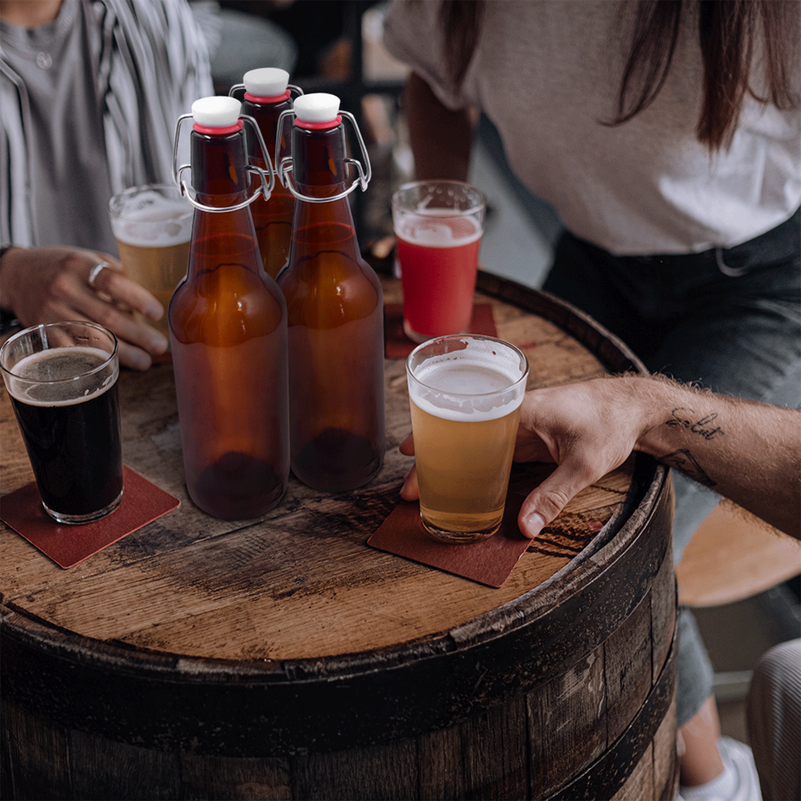 Nevlers 16 Oz. Airtight Glass Swing Top Beer Bottles - Amber Glass (Pack of 12)