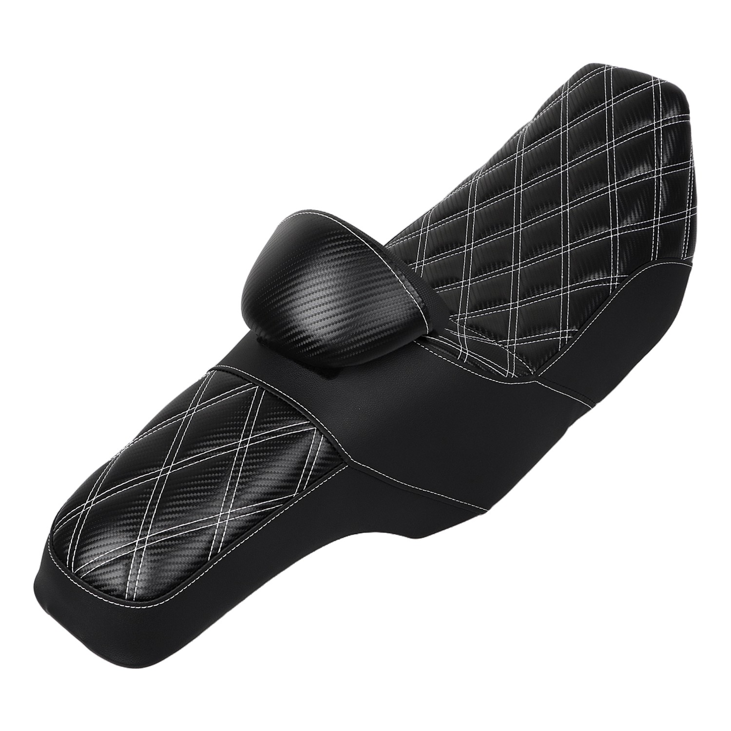 White Diamond Driver Passenger 2-Up Seat w/ Backrest For Harley Road King 97-07