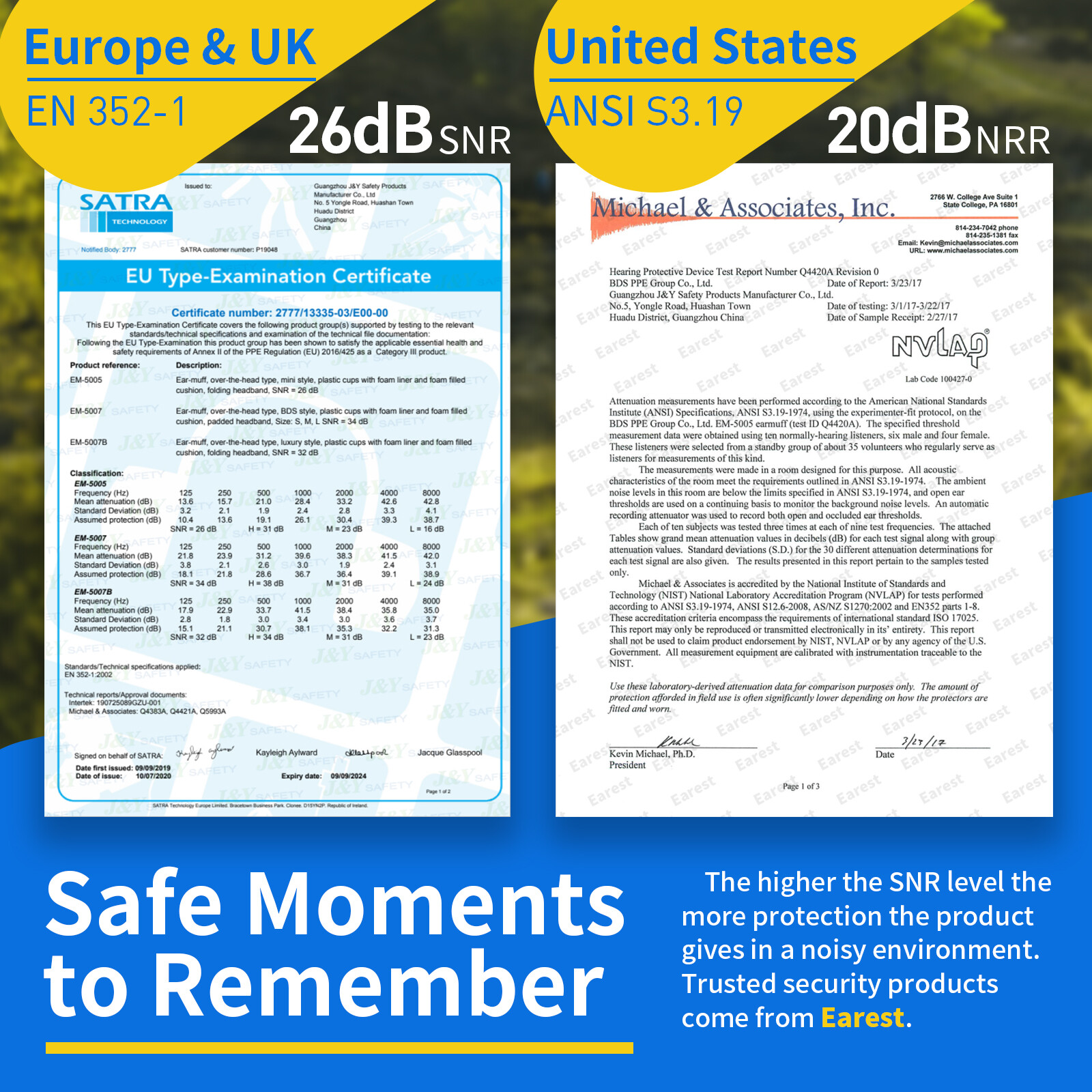 EAREST Protection Ear Muffs Hearing Noise Reduction For Gun Shooting Range