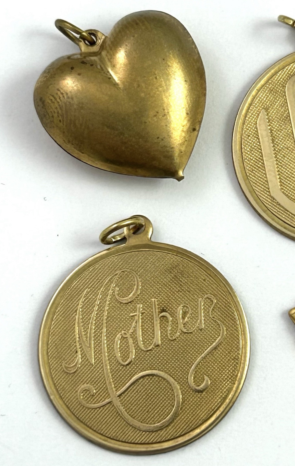 Vintage Charm Lot MOTHER LOVE Vintage Jewelry Brass Pendant AS IS TARNISHED