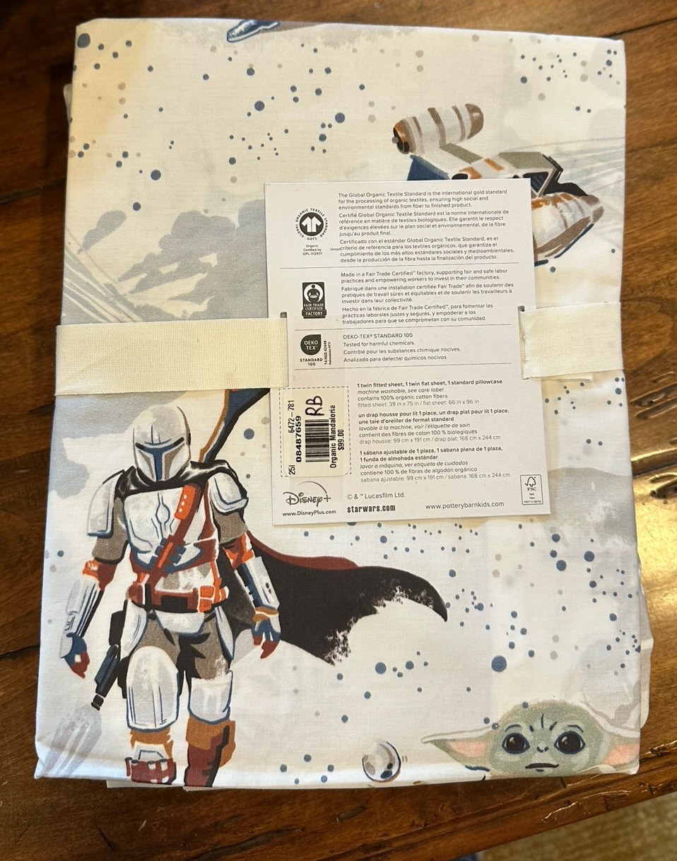POTTERY BARN Star Wars Mandalorian Organic Cotton TWIN Sheet Set NEW with tags