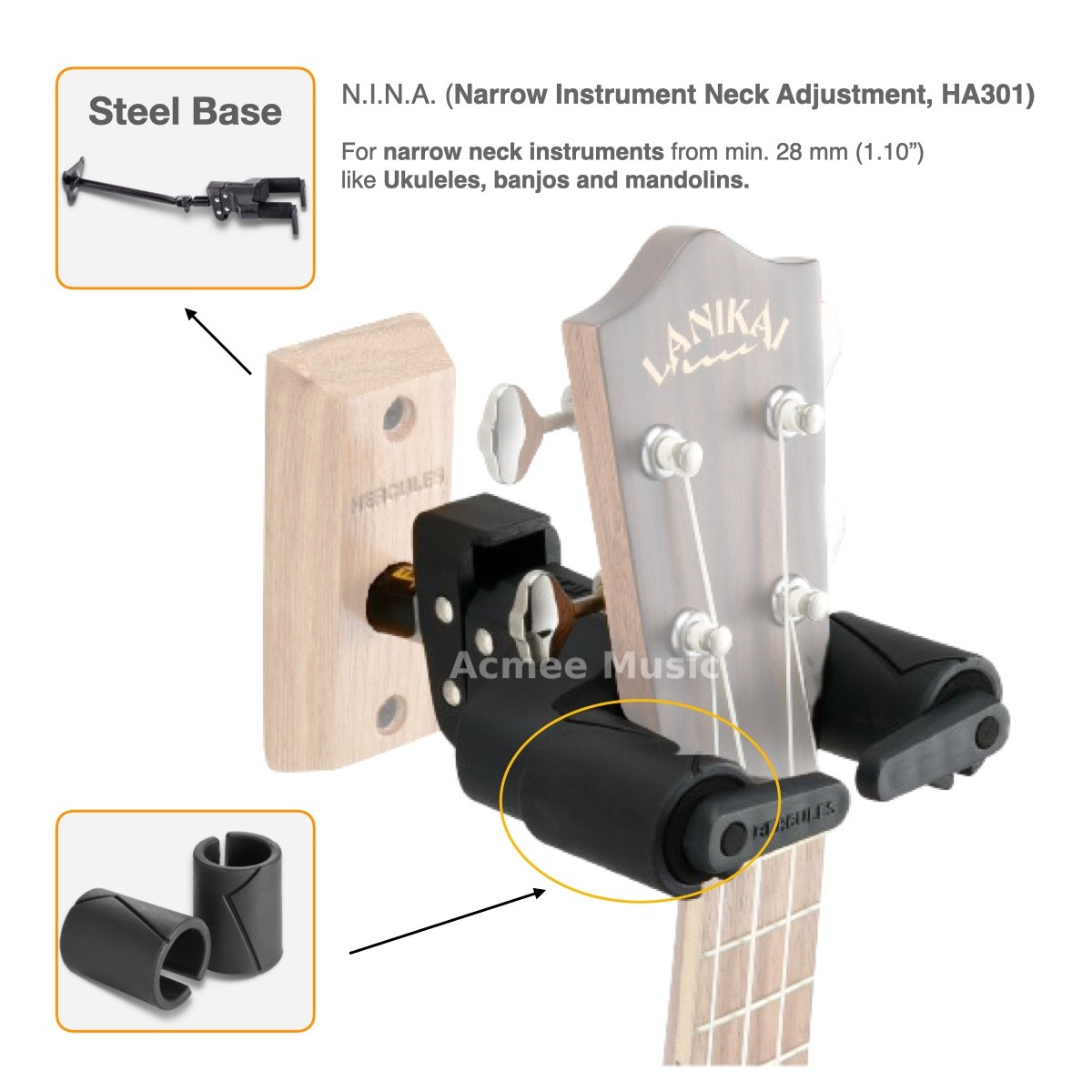 3-PACK Hercules GSP40WB PLUS Auto-Grip Guitar Wall Mount Steel Hanger, Long Arm