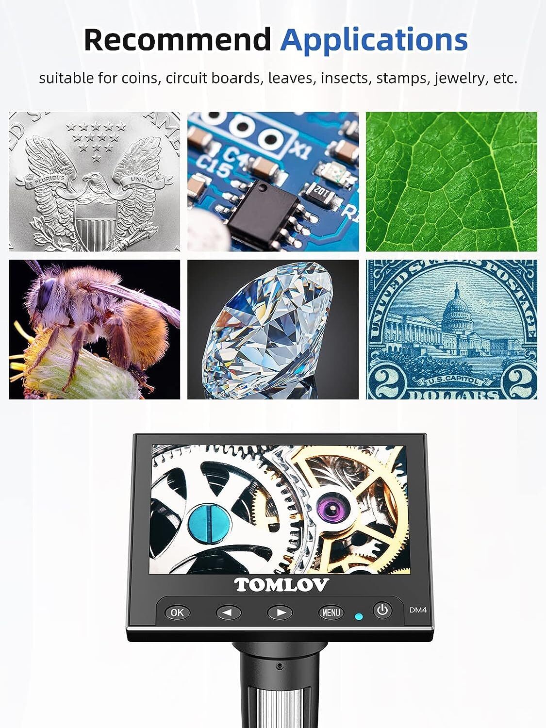 TOMLOV 4.3" Digital Microscope 1000X Coin Magnifier Error Coin Camera Microscope