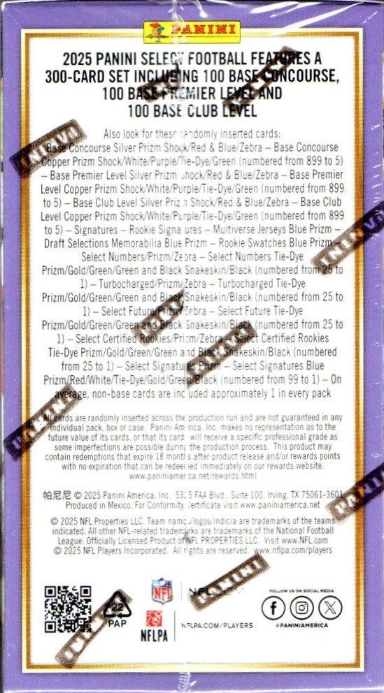 2025 Panini SELECT Football NFL Trading Cards Blaster Box