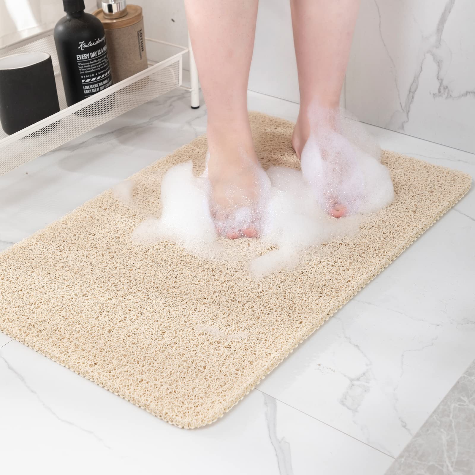 Hargiis Non Slip Bathtub Mat, Foot Scrubber 24" x 16" (Rectangular), Beige