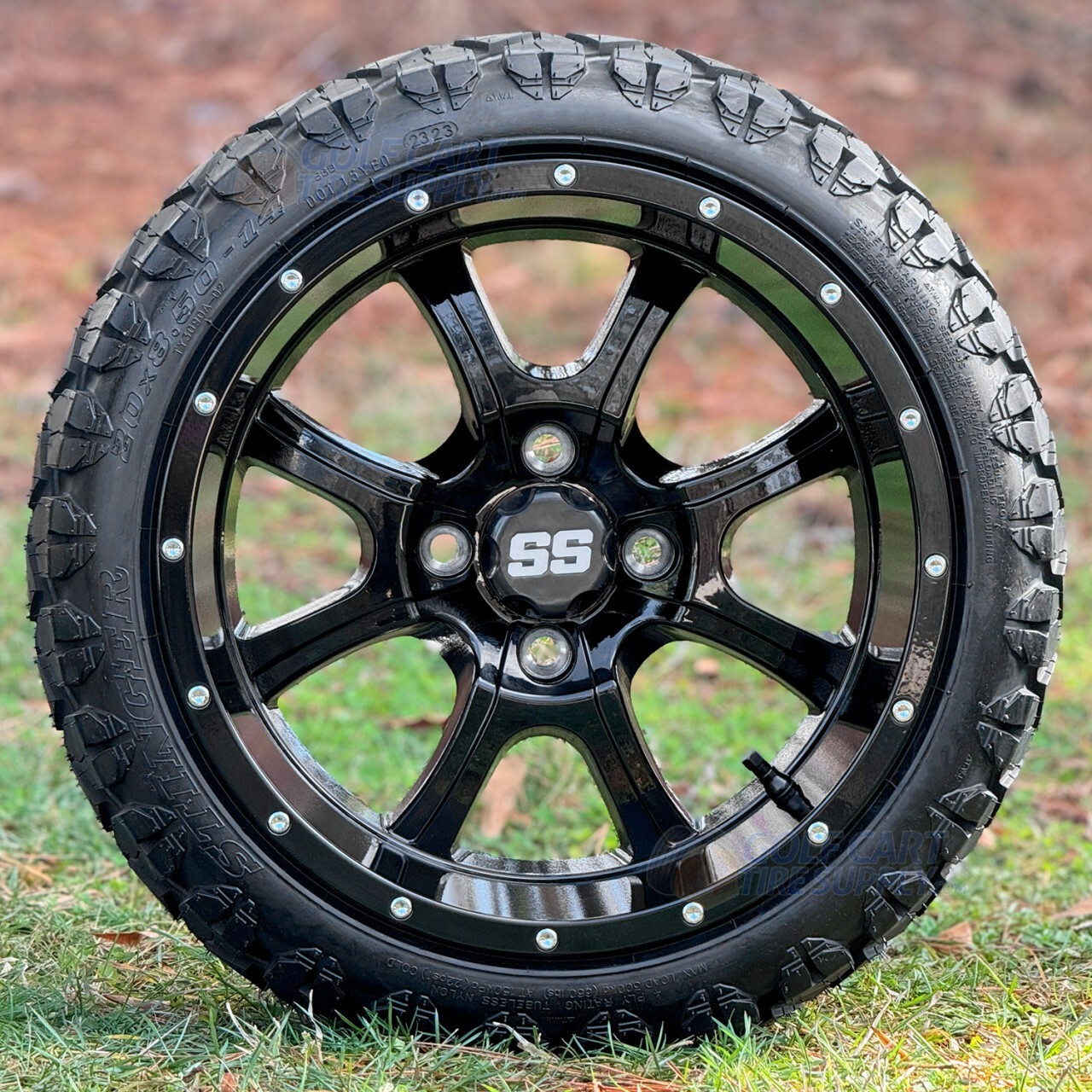 14" Stalker Black Golf Cart Wheels & 20x8.5-14" Stinger DOT Tires - Set of 4