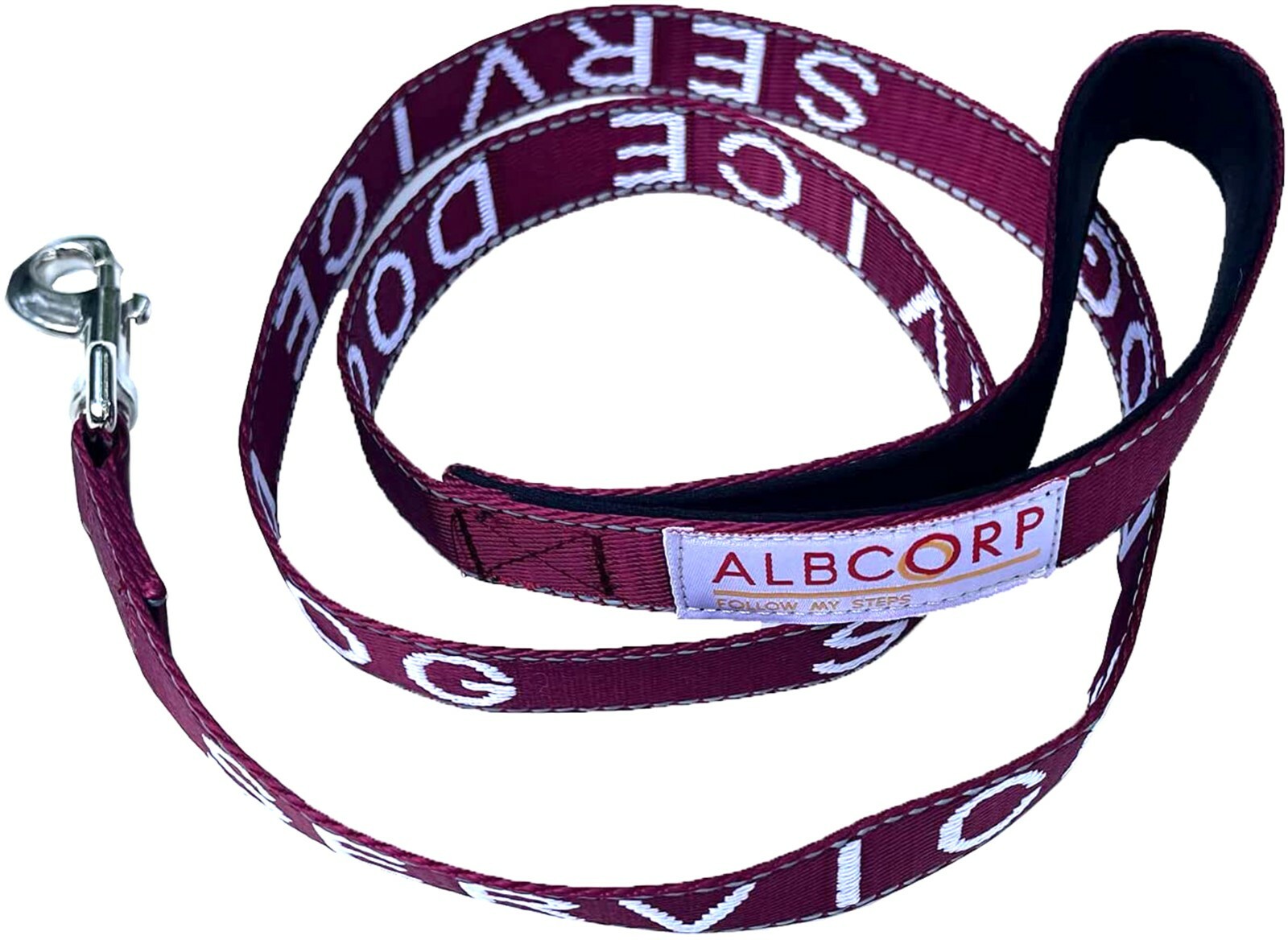 Albcorp Service Dog Leash - Embroidered- Padded Neoprene Handle and Reflective