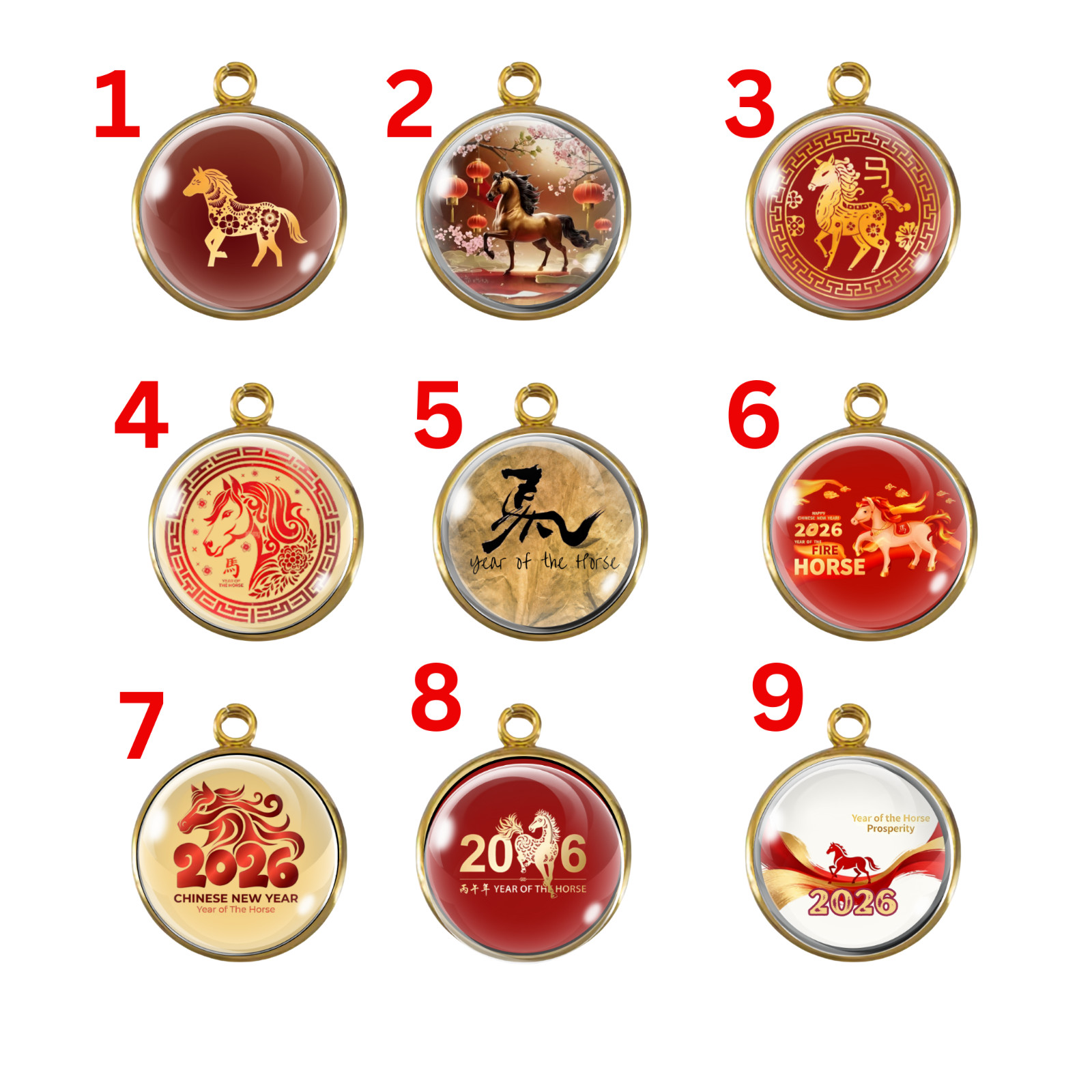 2026 Year of the Horse Charms – Chinese New Year Glass Cabochon Charms