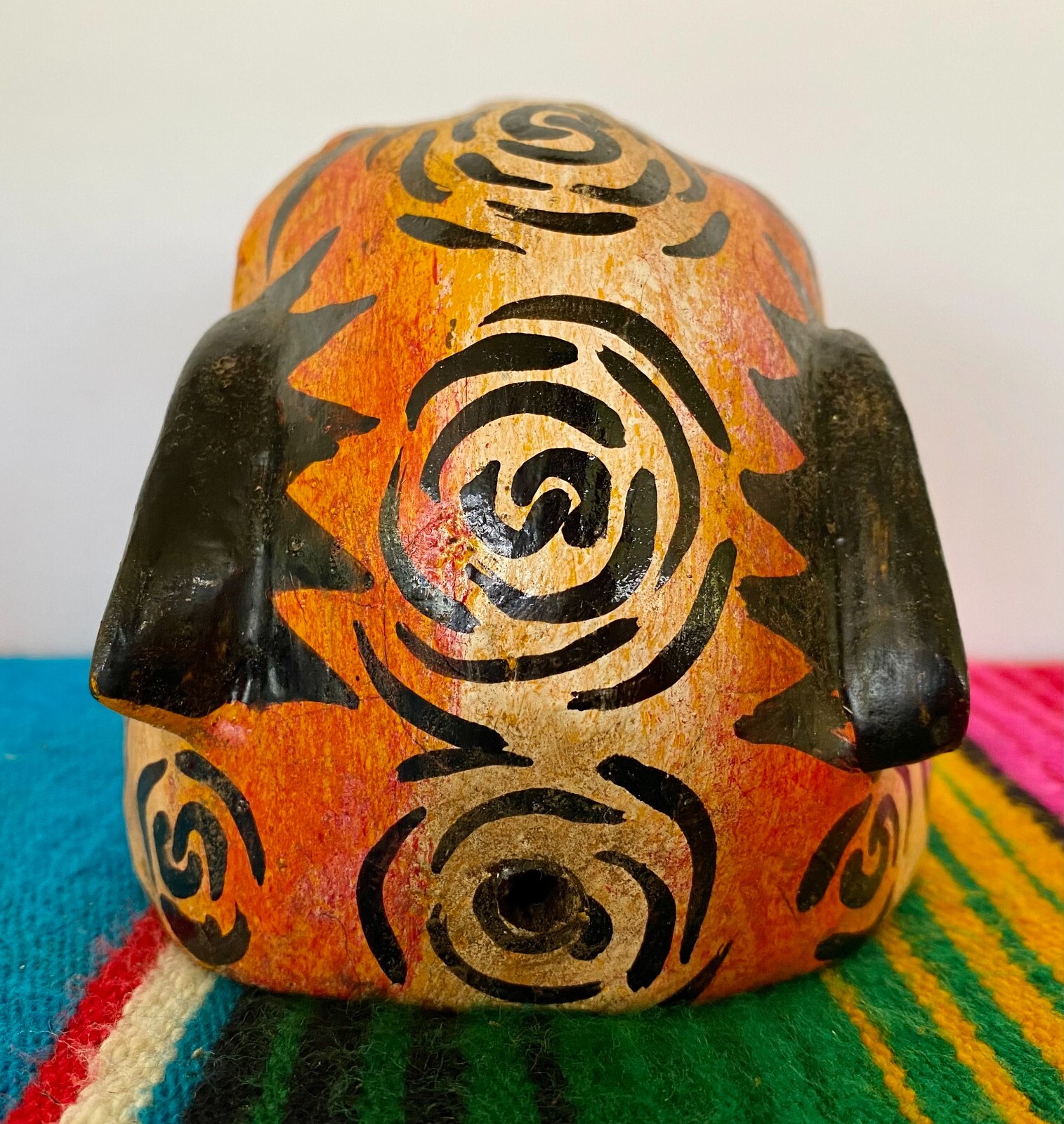 Mexican Folk Art Carved Wood Jaguar Leopard Cat Head Lion Face Mask Guerrero 5"