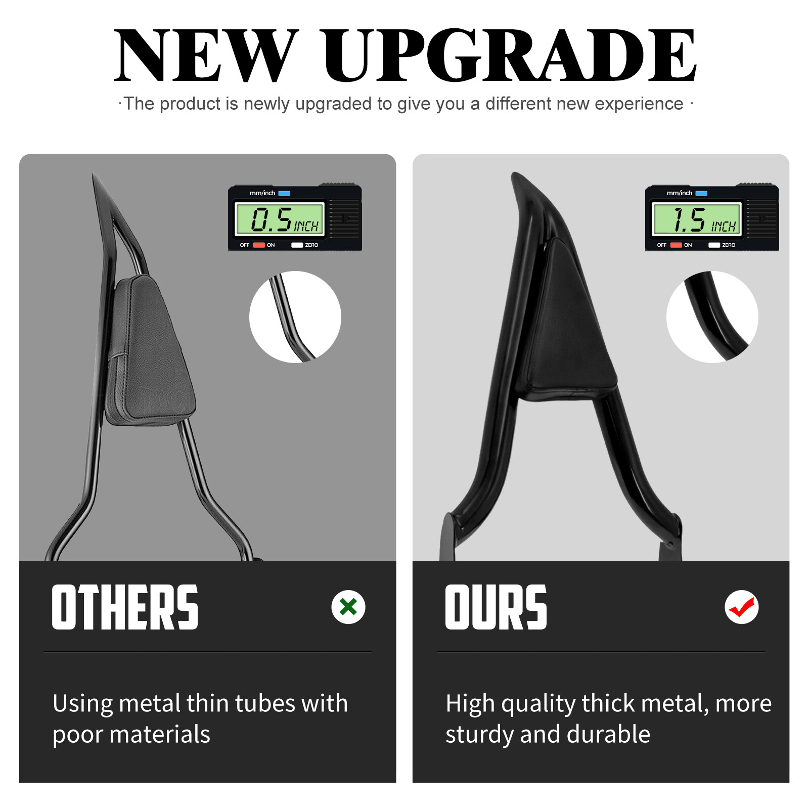 22" Passenger Backrest Sissy Bar For Harley Touring Road King Glide 2009-2023