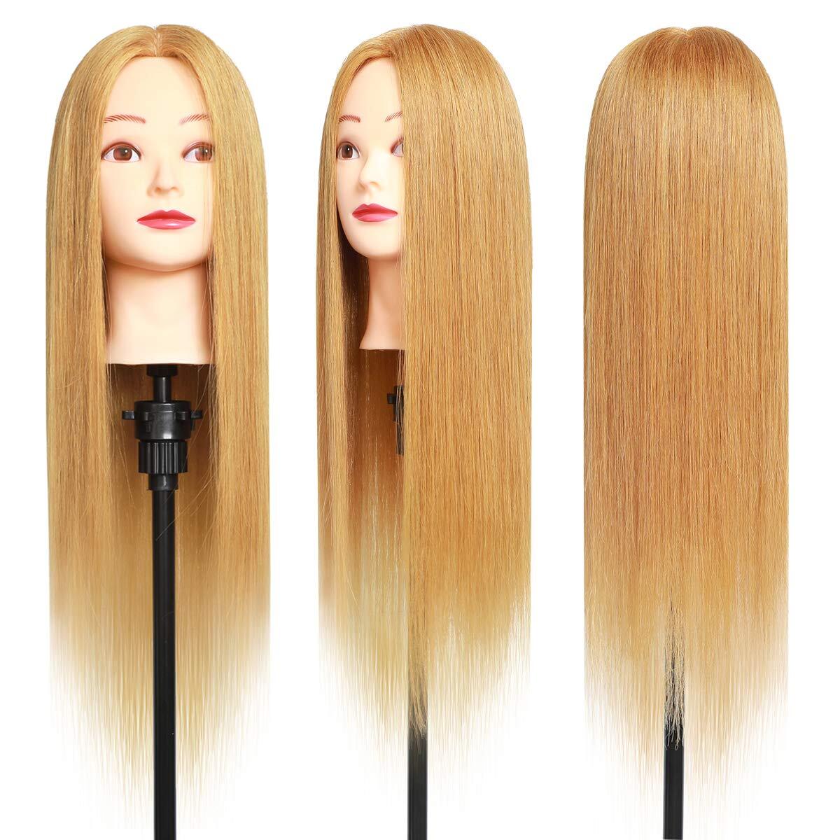 Mannequin Head 100% Real Hair Styling Training Head 24-27inch Manikin Cosmeto...