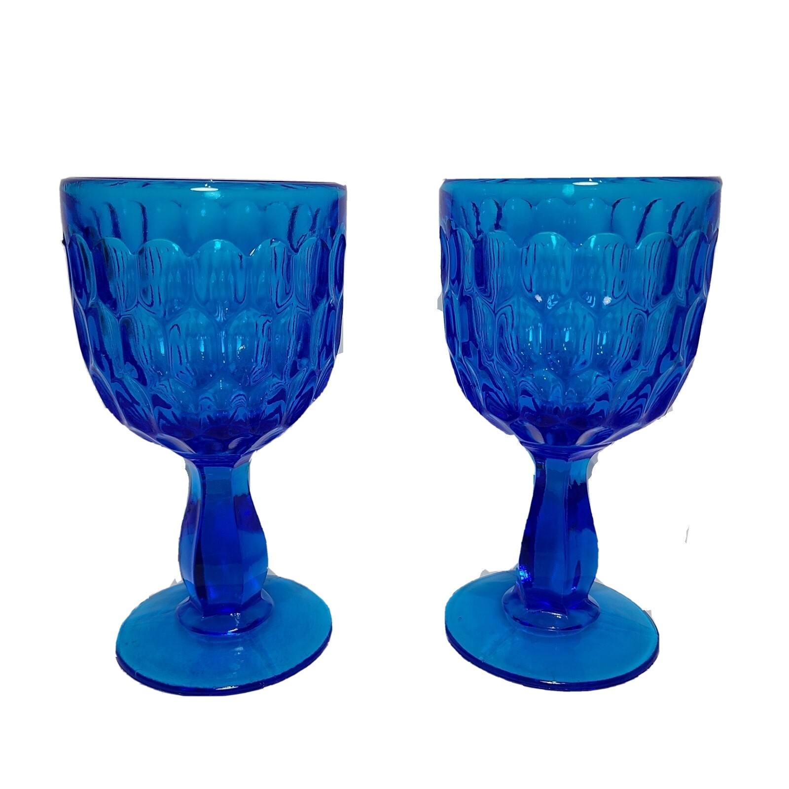 Fenton set of 2 Goblets Colonial Royal Blue Thumb Print 6.5" high
