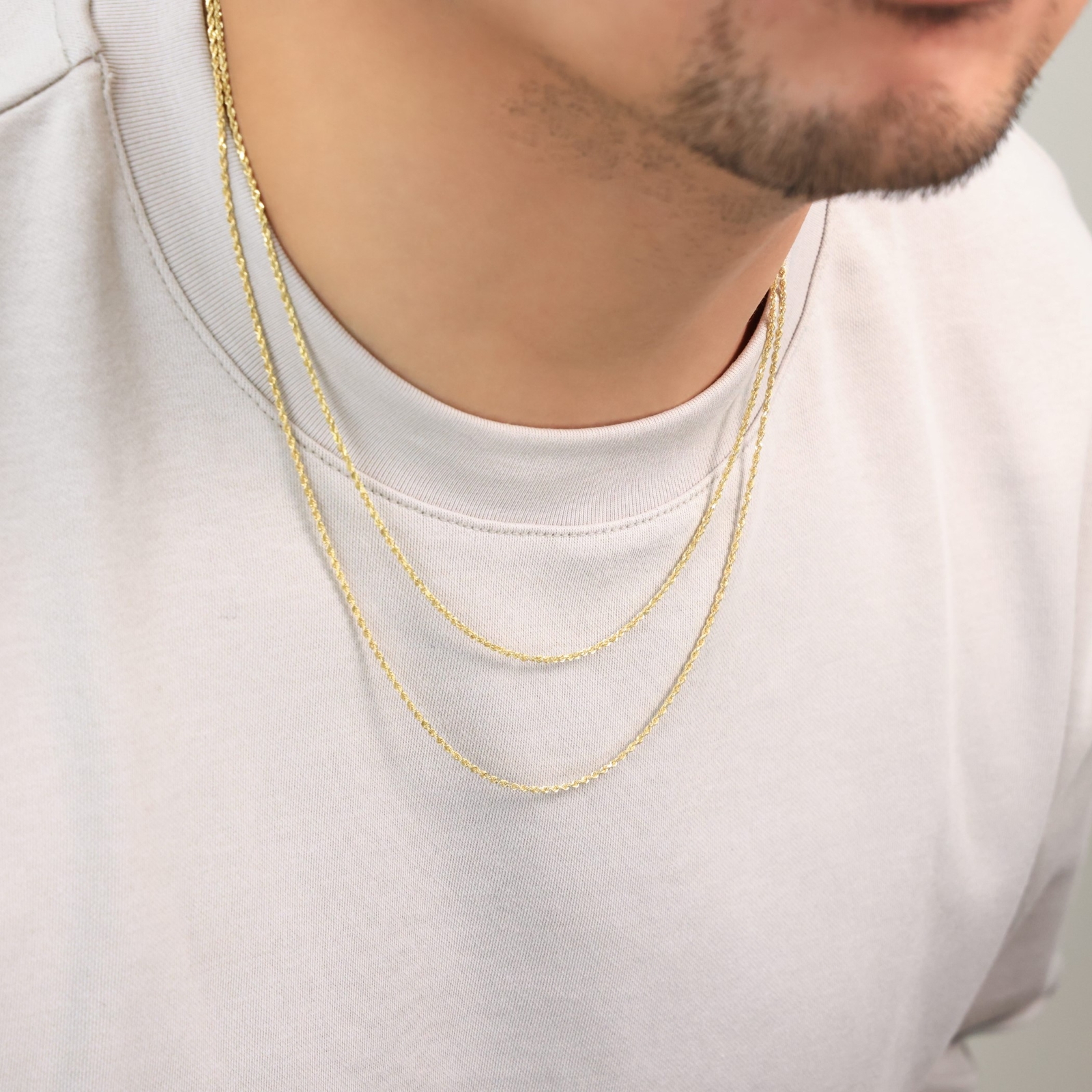 14K Yellow Gold Diamond Cut Rope Chain Necklace 1.5mm - 5mm, Men Women 16"- 30"
