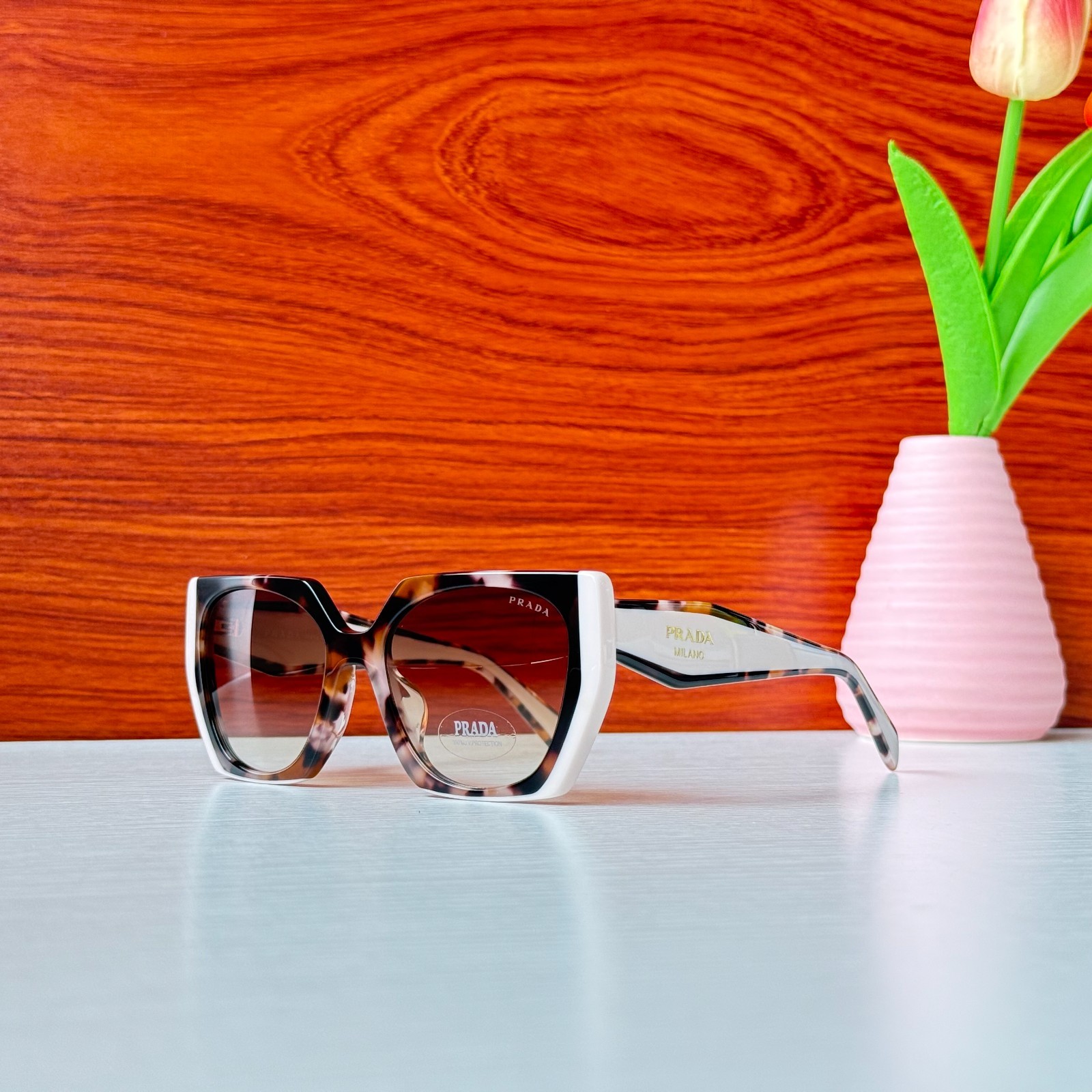 Prada SPR15W Tortoiseshell Pink Oversized Square 54-19-140 Sunglasses