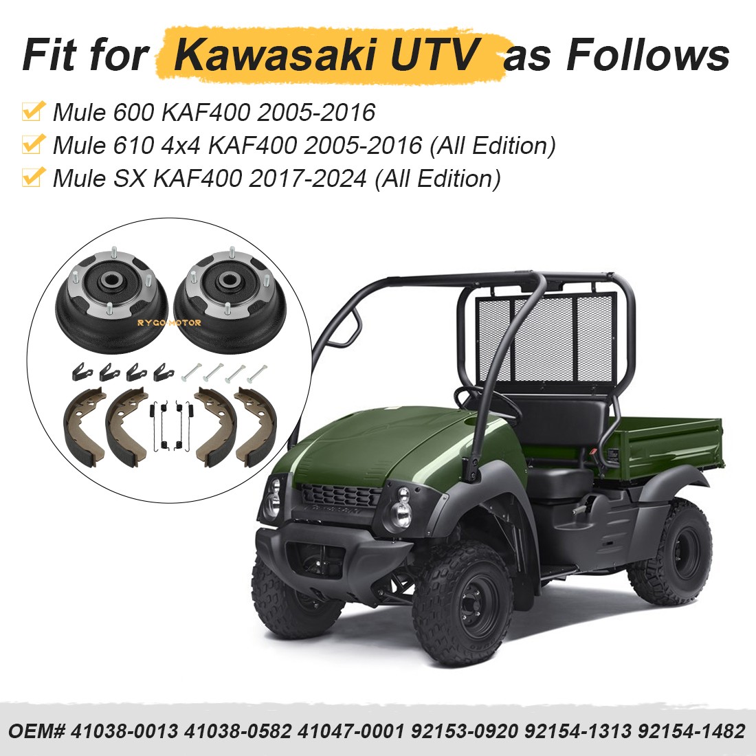 2PCS Front Brake Drum W/Bolts & Shoes Kit for Kawasaki Mule 600 610 SX KAF400 XC