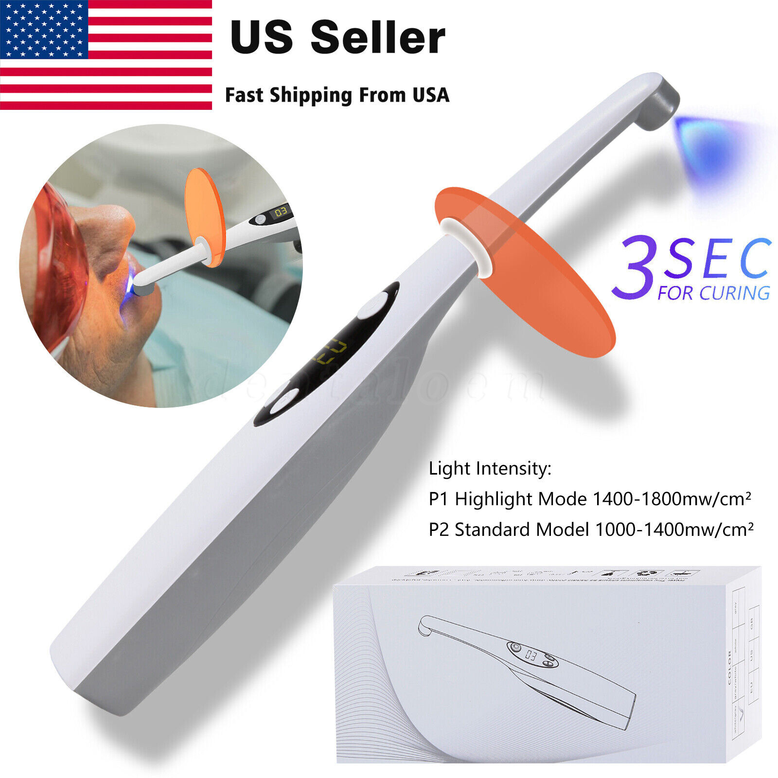 Dental Alto Voltaje LED Luz Curado Lampara 3S Curing Light Lamp Fit WOODPECKER