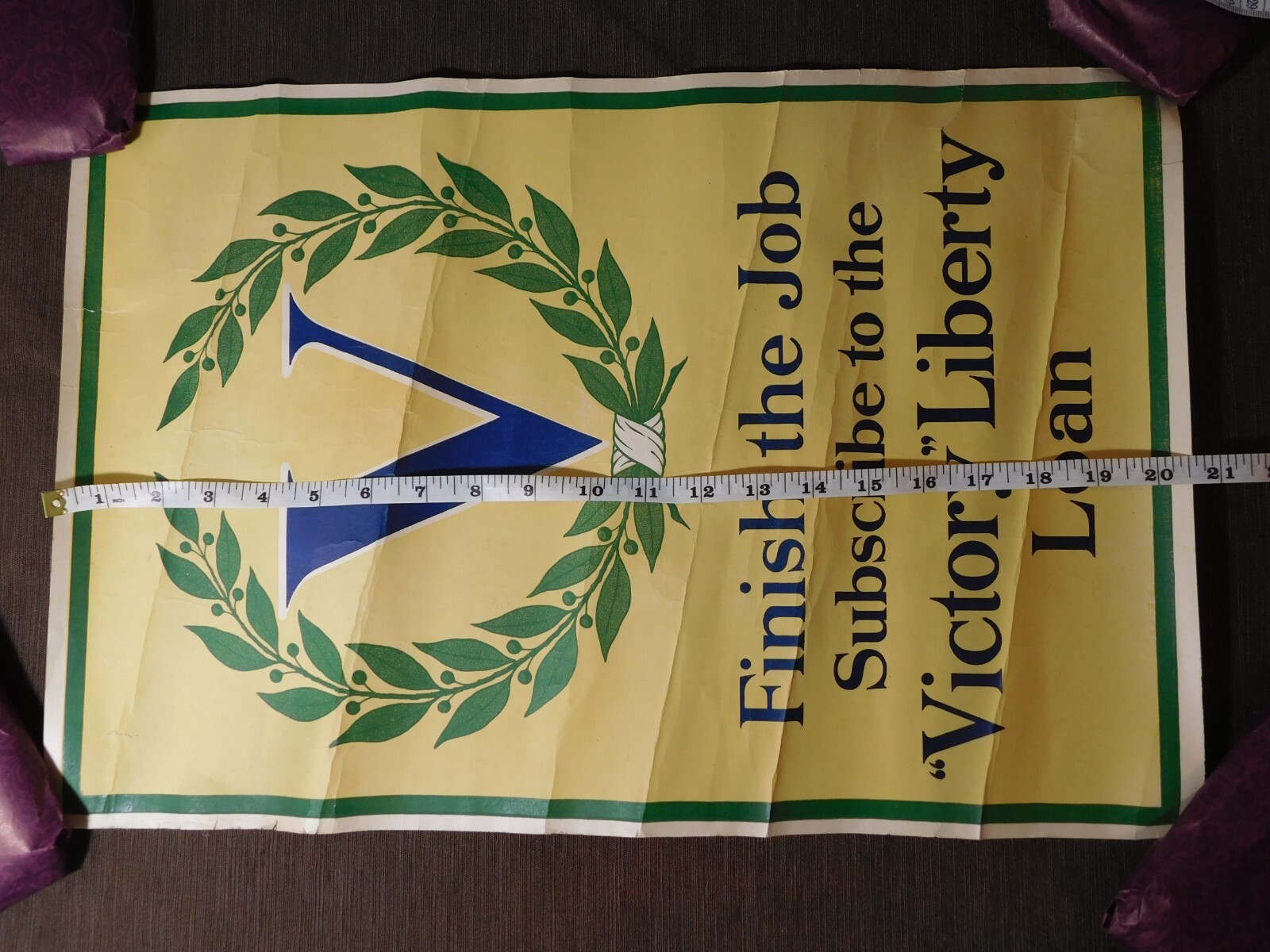 Vintage WWI World War 1 Victory Liberty Loan Poster, Used