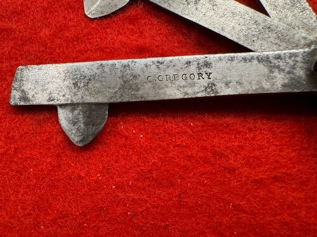 1859 CIVIL WAR THREE BLADE FLEAM, HORN SCALES, NAME ENGRAVED & DATED (674)