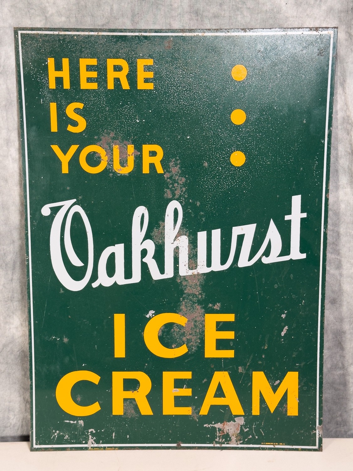 Vintage Oakhurst Ice Cream Advertising Sign – Double-Sided Heavy Metal–20” x 28"