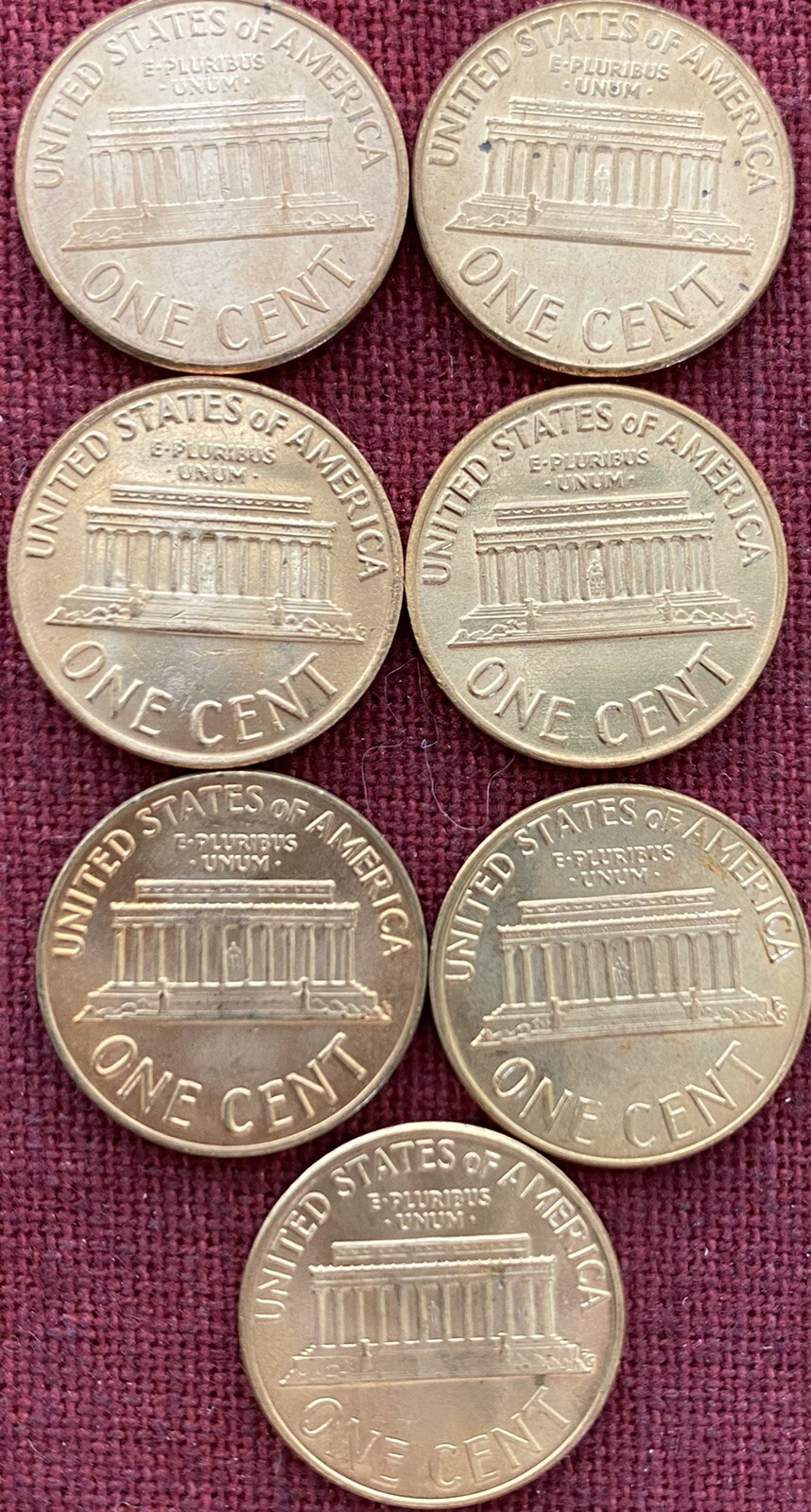 1968S 1969S 1970S 1971S 1972S 1973S 1974S 7 LINCOLN MEMORIAL CENTS UNCIRCULATED