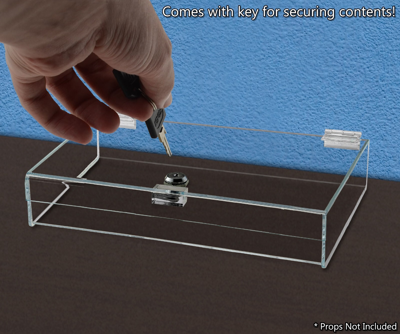 Acrylic Locking Display Case with Keys 12" x 7.75" x 2.38" Clear Countertop Tray