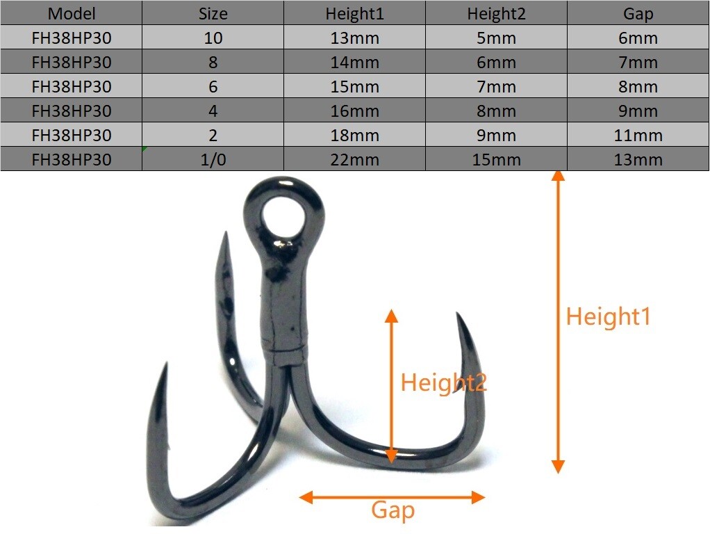 30 Hooks Short Shank Black Nickle Cutting Blade Forged Treble Hooks FH38HP30