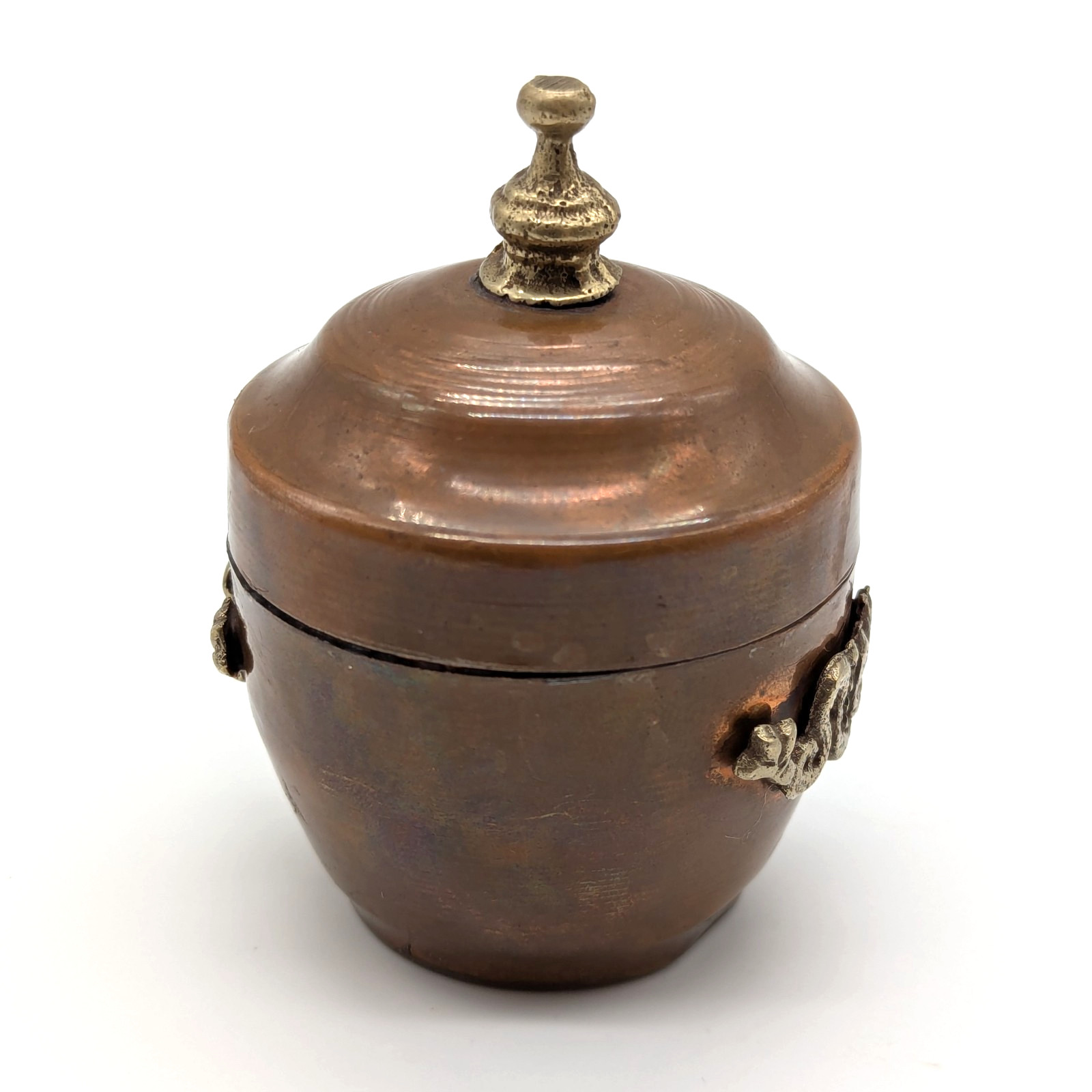 Dragon Copper Jar w/ Silver Tone Ritual Ginger Trinket Urn 3" Tibetan