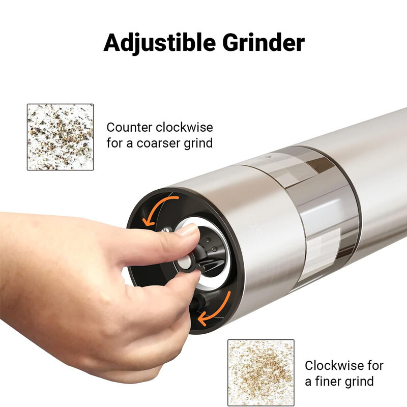 2PACK Adjustable Electric Salt Pepper Grinder Mill Shakers Set Stainless Steel✅